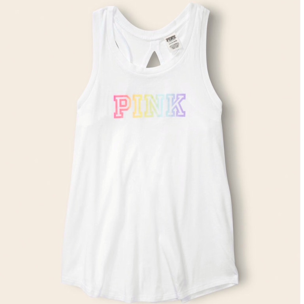 VS PINK SPLIT BACK RAINBOW TANK TOP